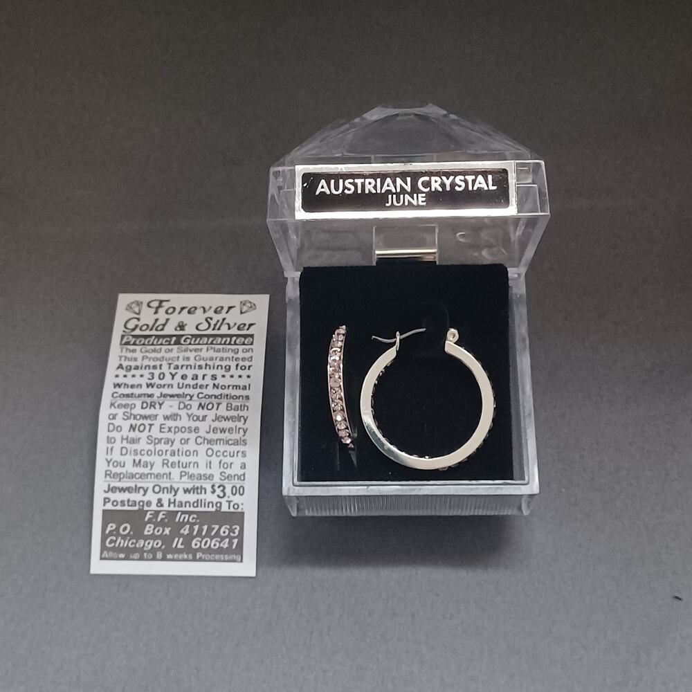 "Forever Gold & Silver" June Birthstone Austrian Crystal Hoop Earrings